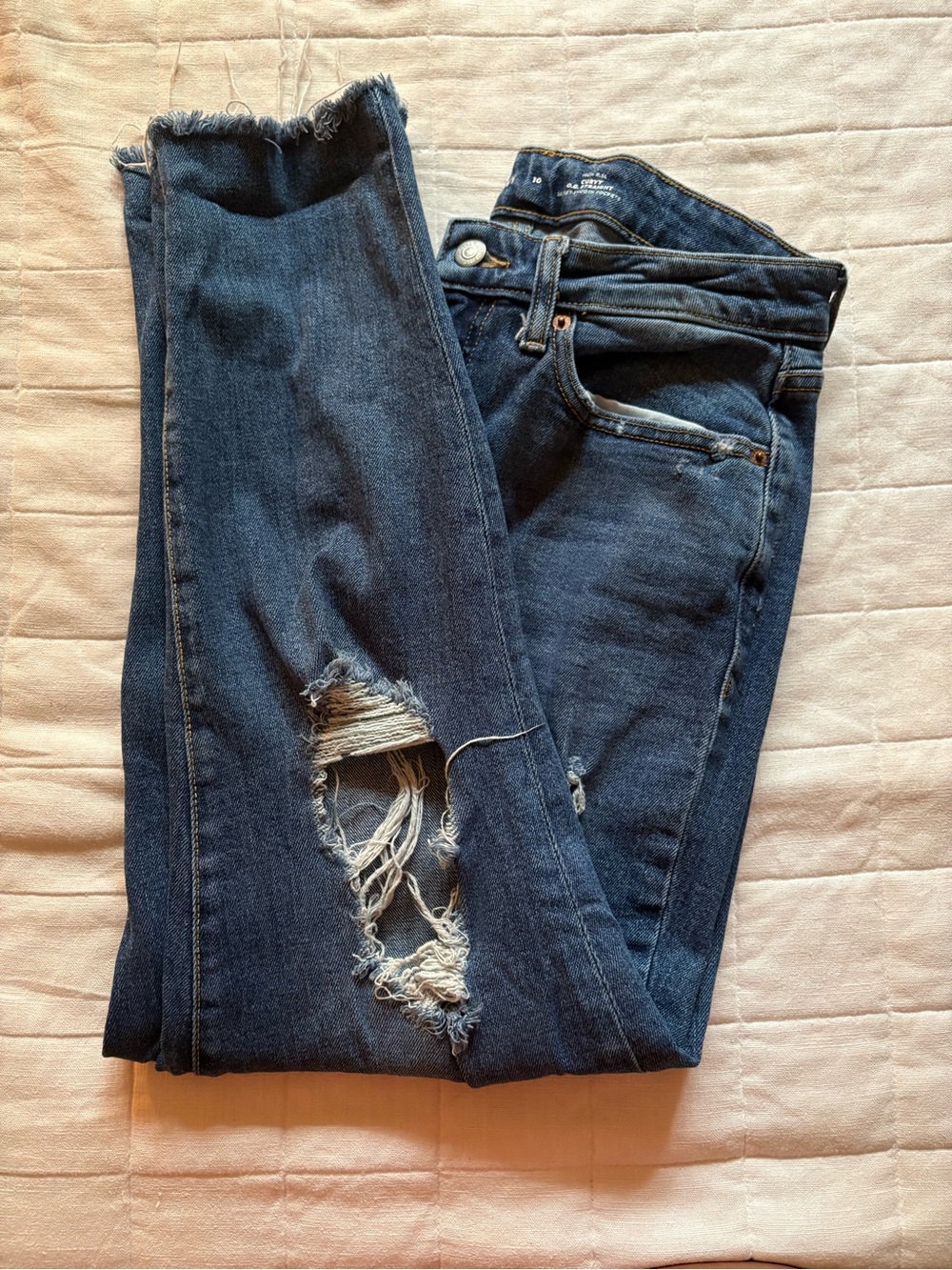 Old Navy Dark Blue Distressed Straight-Leg Jeans